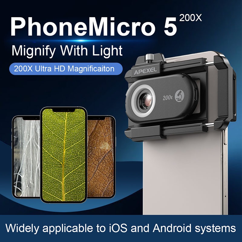 ใหม่อัพเกรด 100X-200X กล้องจุลทรรศน์เลนส์ 3ใน 1โทรศัพท์กล้องเลนส์ชุดเลนส์มาโครพร้อมไฟ นํา สําหรับเกือบสมาร์ทโฟนทั้งหมด