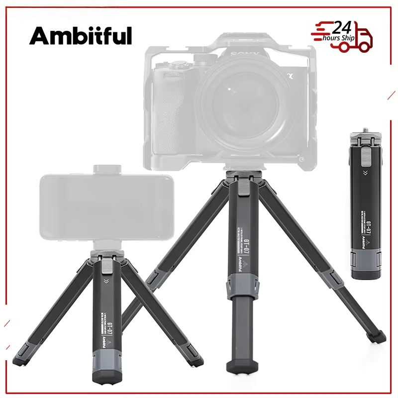 AMBITFUL อลูมิเนียมเดสก์ท็อป Mini ขาตั้งกล้องสําหรับมือถือ selfies ไฟ LEDโทรศัพท์มือถือกล้อง Bracket Holder