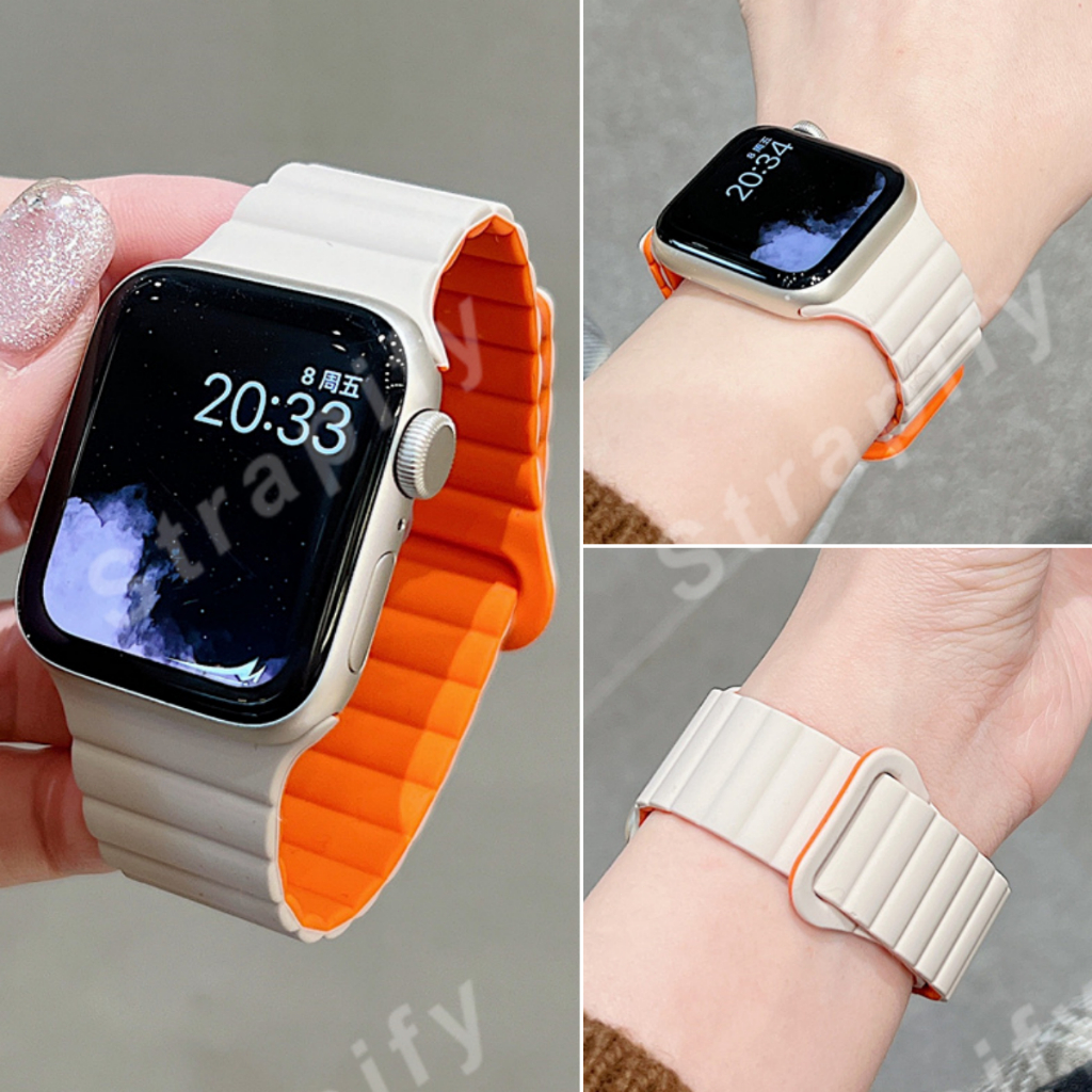 ใหม่คู่สีแม่เหล็กสายรัดซิลิโคนสําหรับ apple watch series 10/9/8/7/6/5/4/3/2/1 SE2 ULTRA2 กีฬา breathable เปลี่ยนสร้อยข้อมือสําหรับ iwatch 49 มม.46 45 44 42 41 40 38 - รูปที่ 5