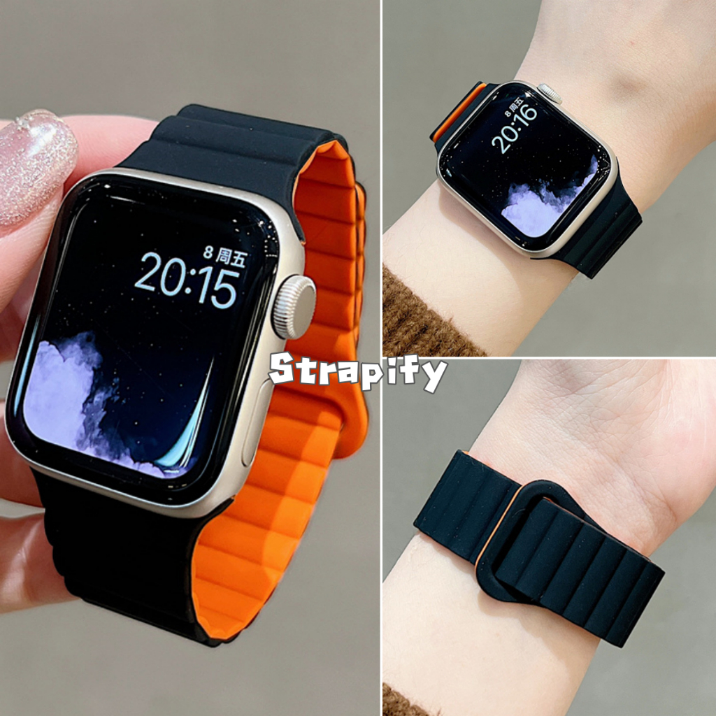 ใหม่คู่สีแม่เหล็กสายรัดซิลิโคนสําหรับ apple watch series 10/9/8/7/6/5/4/3/2/1 SE2 ULTRA2 กีฬา breathable เปลี่ยนสร้อยข้อมือสําหรับ iwatch 49 มม.46 45 44 42 41 40 38 - รูปที่ 3
