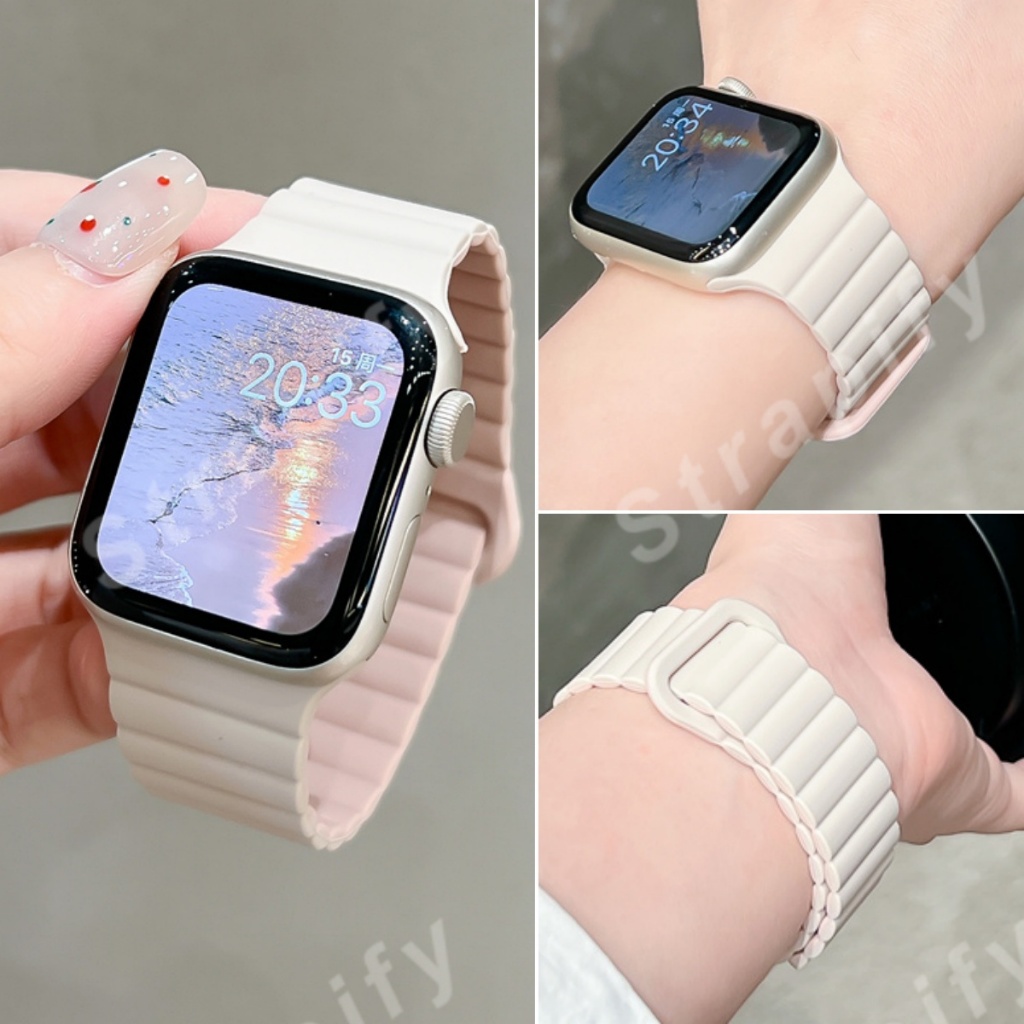 ใหม่คู่สีแม่เหล็กสายรัดซิลิโคนสําหรับ apple watch series 10/9/8/7/6/5/4/3/2/1 SE2 ULTRA2 กีฬา breathable เปลี่ยนสร้อยข้อมือสําหรับ iwatch 49 มม.46 45 44 42 41 40 38 - รูปที่ 7