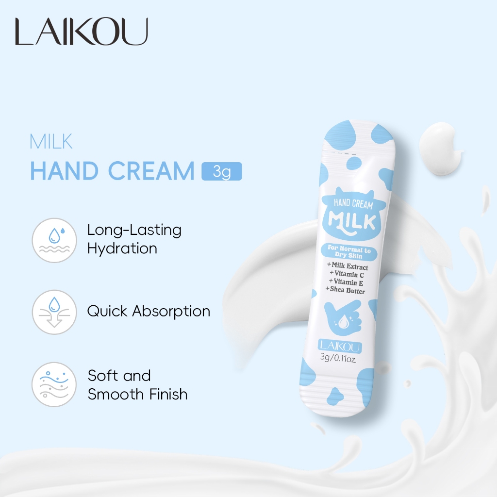 LAIKOU Milk Hand Cream Long-lasing Hydration Soft&Smooth Skin Texture ซึมซาบเร็ว 3g