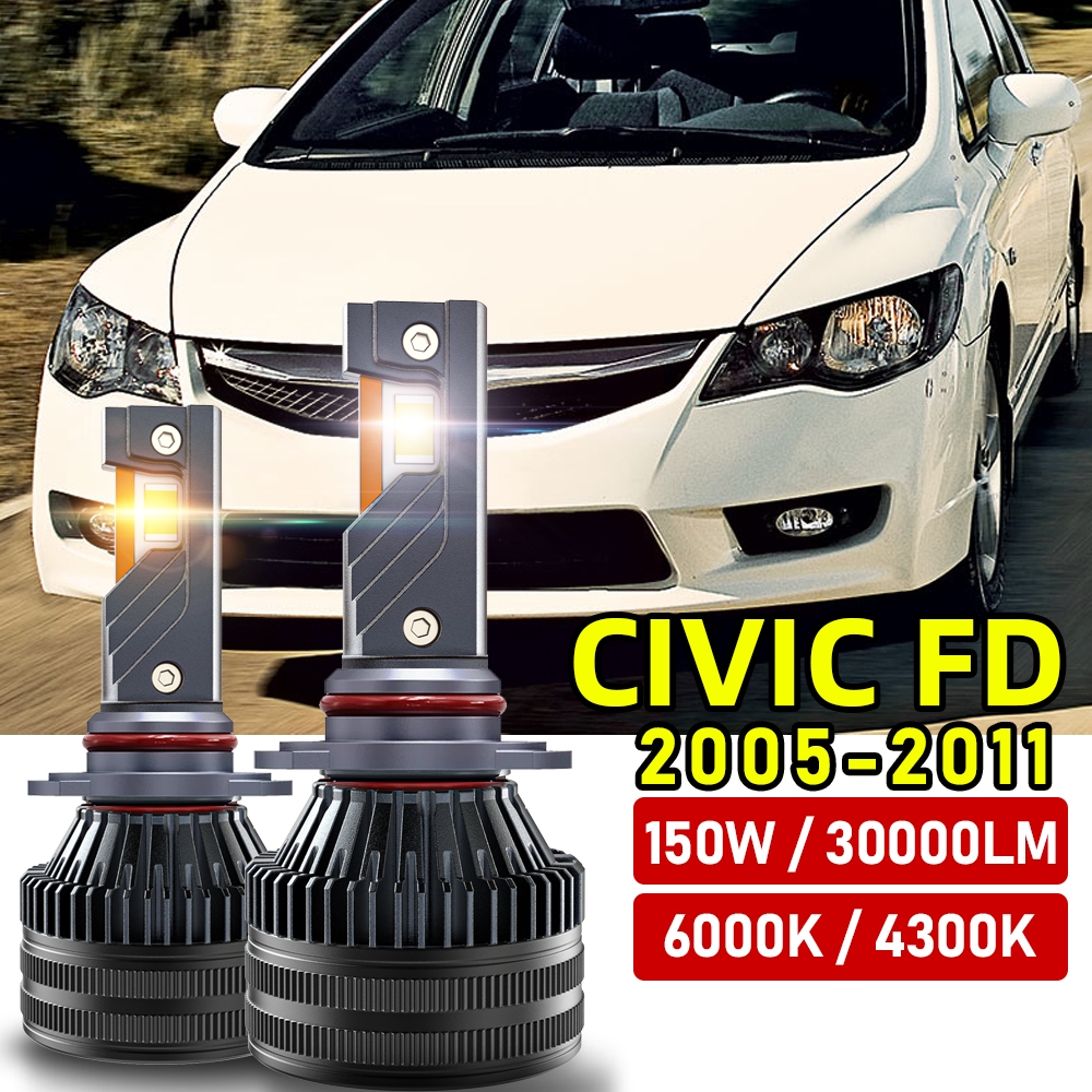 TUFFOO 1 คู่ หลอดไฟ LED สําหรับ Civic FD 1.8L ปี (2005-2011) ไฟต่ำ / ไฟสูง 9005/9006- 6000K/4300K
