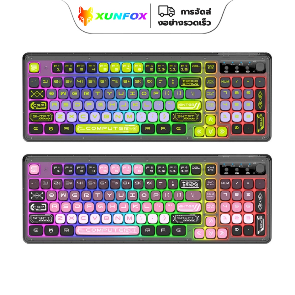 XUNFOX K98 Triple-Mode RGB Keyboard 2.4G+Bluetooth+การเชื่อมต่อแบบมีสาย 99 คีย์เค้าโครงการชาร์จ Type