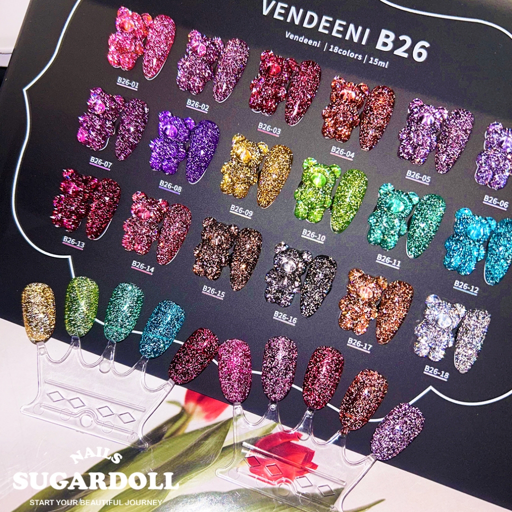 【พร้อมส่งในBangkok】สีเจลแฟลช สีเจลทาเล็บ 18สี VENDEENI B26 ยาทาเล็บเจล  ชุดสี 18สี + ฟรีชาร์ทสี พร้อมชาร์ทสี เอฟเฟกต์มันเงามาก