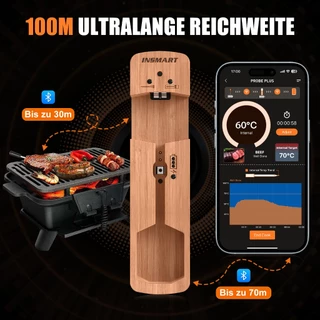 INSMART เครื่องวัดอุณหภูมิอาหาร เครื่องวัดอุณหภูมิบลูทูธ ไร้สาย ดิจิทัล เนื้อสัตว์ อาหาร สําหรับบาร์บีคิว