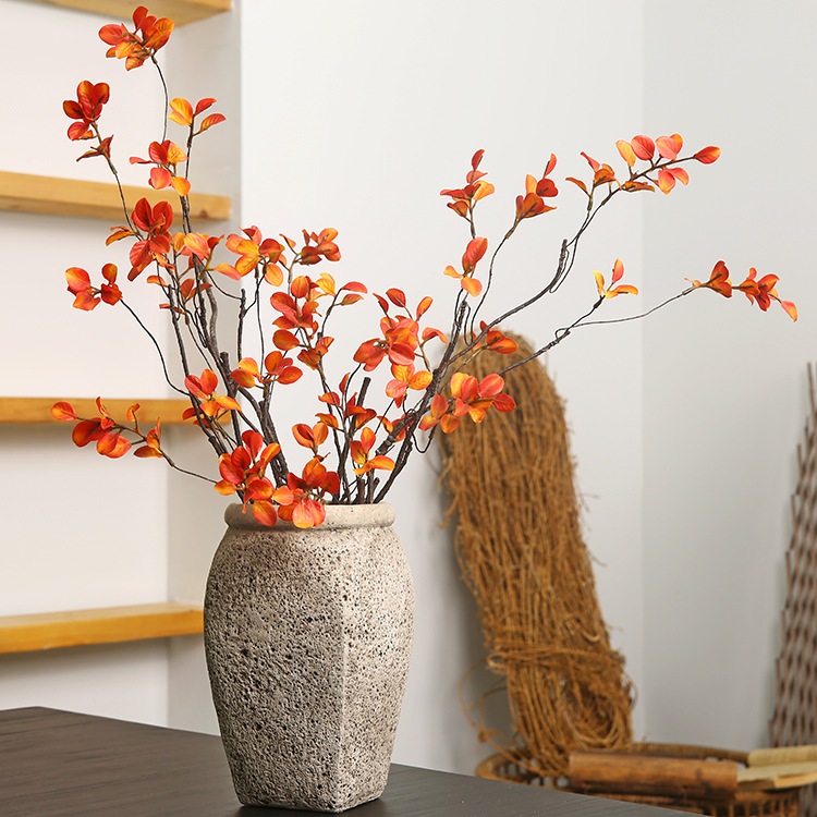ประดิษฐ์ใบสีแดงส้อมต้นไม้ปลอมตกแต่งบ้านสําหรับตรุษจีน CNY Decor พืช