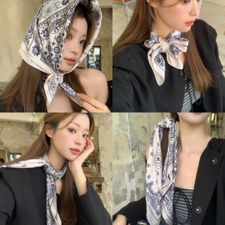 Miss_J พร้อมส่งจากกทม🎀【70x70 cm】ผ้าพันคอลายดอกแบบเกาหลี Korean scarfves สวมใส่ได้หลายแบบ เอนกประสงค์