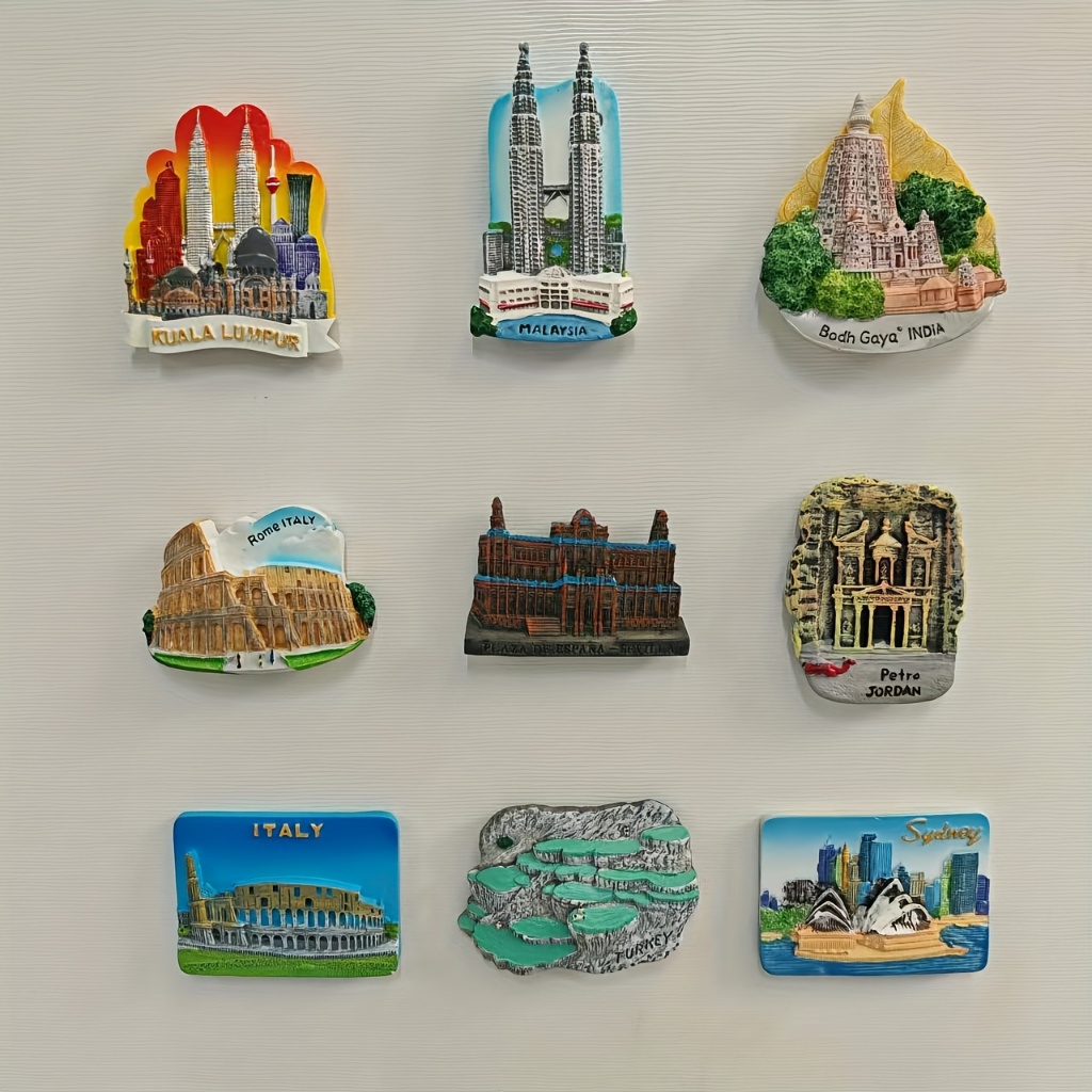 ทําด้วยมือ 3d เรซิ่น Art แม่เหล็กติดตู้เย็น, Turkey Seville Square Malaysia Bodh Gaya India อิตาลี Kuala Lumpur Petra Jordan Sydney Rome, Perfect Office และห้องครัวตู้เย็น, Perfect Travel G
