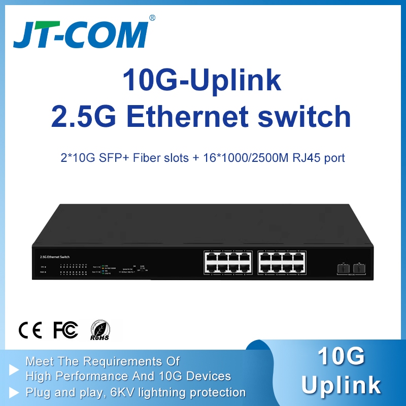 JT-COM 18-Port 10G Uplink Unmanaged Ethernet Switch 2 SFP + 16 พอร์ต RJ45 สวิตช์ Plug-and-Play สําหร