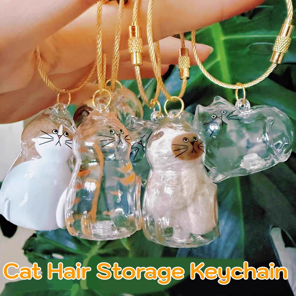 แมวน่ารักกล่องเก็บขนสัตว์เลี้ยงโปร่งใสพวงกุญแจจี้