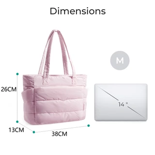 BAGSMART 14 นิ้ว Puffy Tote Bag สําหรับผู้หญิงน้ําหนักเบากระเป๋าสะพายไหล่หลายช่อง