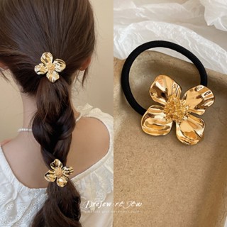 เดรสยุโรปและอเมริกา พับโลหะดอกไม้ เชือกผมยืดหยุ่น อินเทรนด์อ…