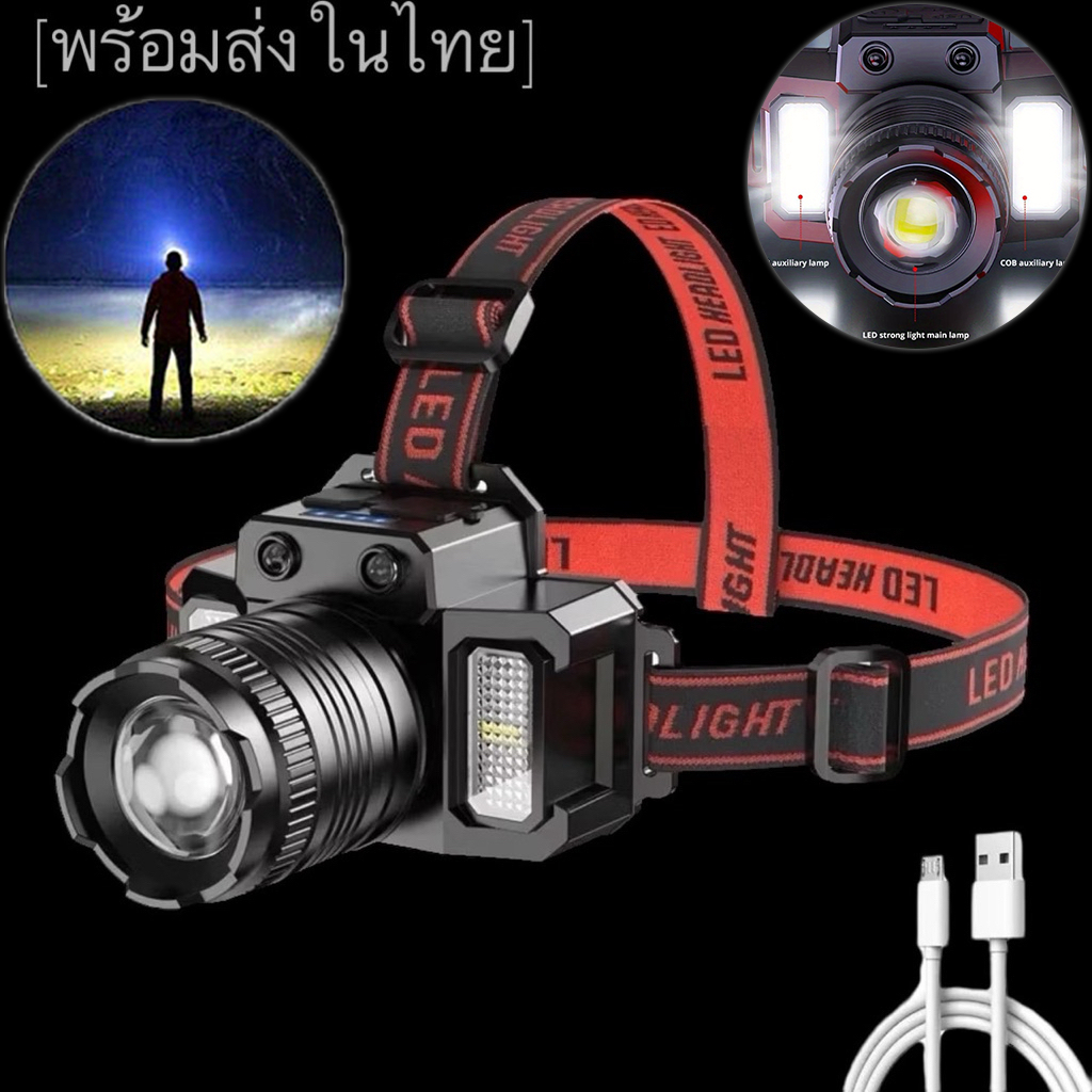 HH9 1ชิ้นแบบพกพาโรตารีซูมได้ นํา ไฟหน้า ยูเอสบี ชาร์จกันน้ําหัวโคมไฟสร้างขึ้นในแบตเตอรี่ไฟฉายตกปลาตั้งแคมป์หัวแสง