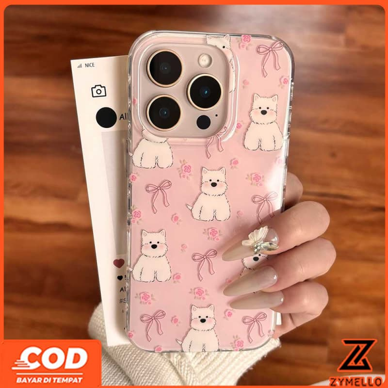 สําหรับOPPO Reno 14F Reno13 F Reno13 Reno12 Pro Reno12 F Reno11 Pro Reno10Pro Reno8T Reno8Z Reno7Z Reno6Z Reno8 Reno5 Reno4 น่ารักRose Bow Little White DogกันกระแทกTPUโทรศัพท์Ca