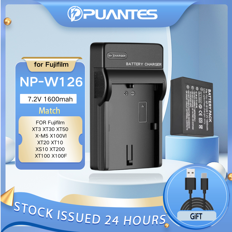 PUANTES NP-W126/NP-W126S แบตเตอรี่กล้อง + USB single slot charger จับคู่กับ Fujifilm XT3 XT30 XT50 X