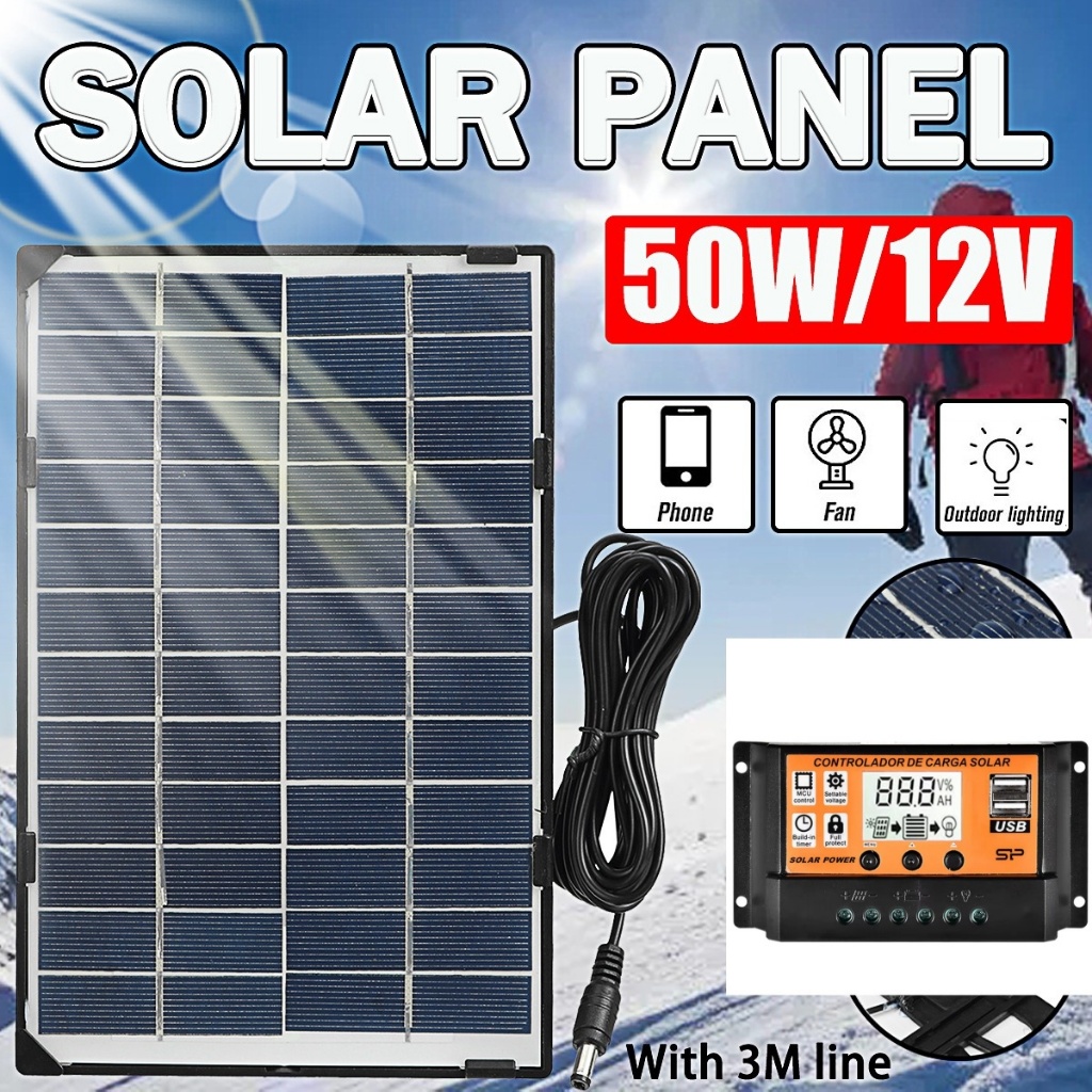DC แผงพลังงานแสงอาทิตย์ 12V 50W แบตเตอรี่ Charger Dual USB 10A-30A Solar Controller Rrgulator Solar Cell Power Bank สําหรับ outdoot camping Garden รถกล้องวงจรปิดกล้องเฝ้าระวัง