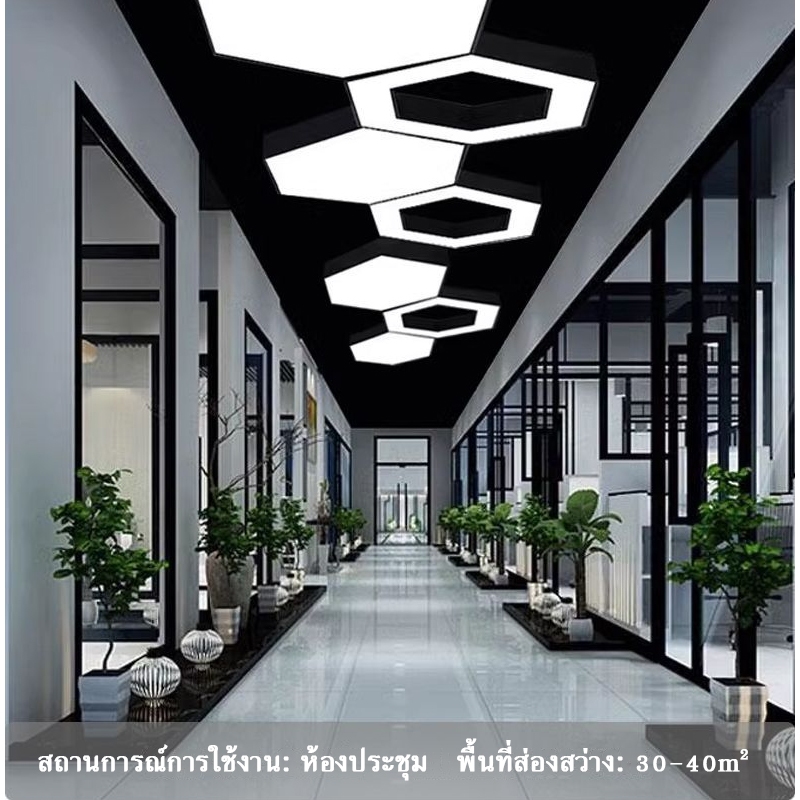 🚚จัดส่งจากปทุมธานี ✨ โคมไฟระย้า LED รูปทรงหกเหลี่ยม 🏢 แบบโมเดิร์นสไตล์อินดัสเทรียล！สวยไม่เหมือนใคร 💡 เหมาะสำหรับออฟฟิศ-ยิม 🏋️ โครงสร้างรังผึ้ง 🐝 ไฟLEDประหยัดพลังงาน ⚡ ติดตั้งง่าย 