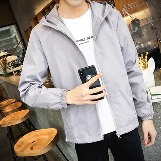 เสื้อแจ็คเก็ตกันแดดสำหรับผู้ชายในฤดูร้อน เสื้อแจ็คเก็ตมีฮู้ด น้ำหนักเบา