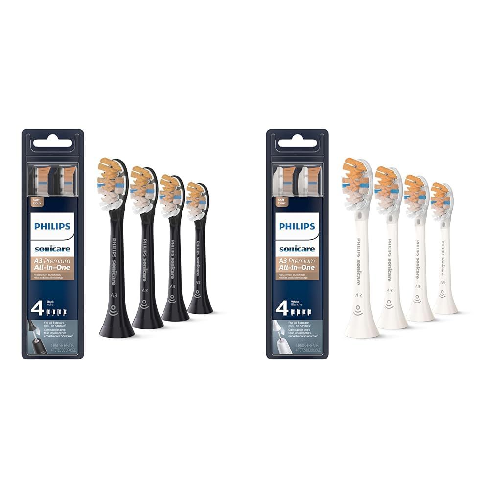 Philips Sonicare ของแท้ A3 Premium All-in-One เปลี่ยนหัวแปรงสีฟัน, 4 หัวแปรง, สีดําและสีขาว