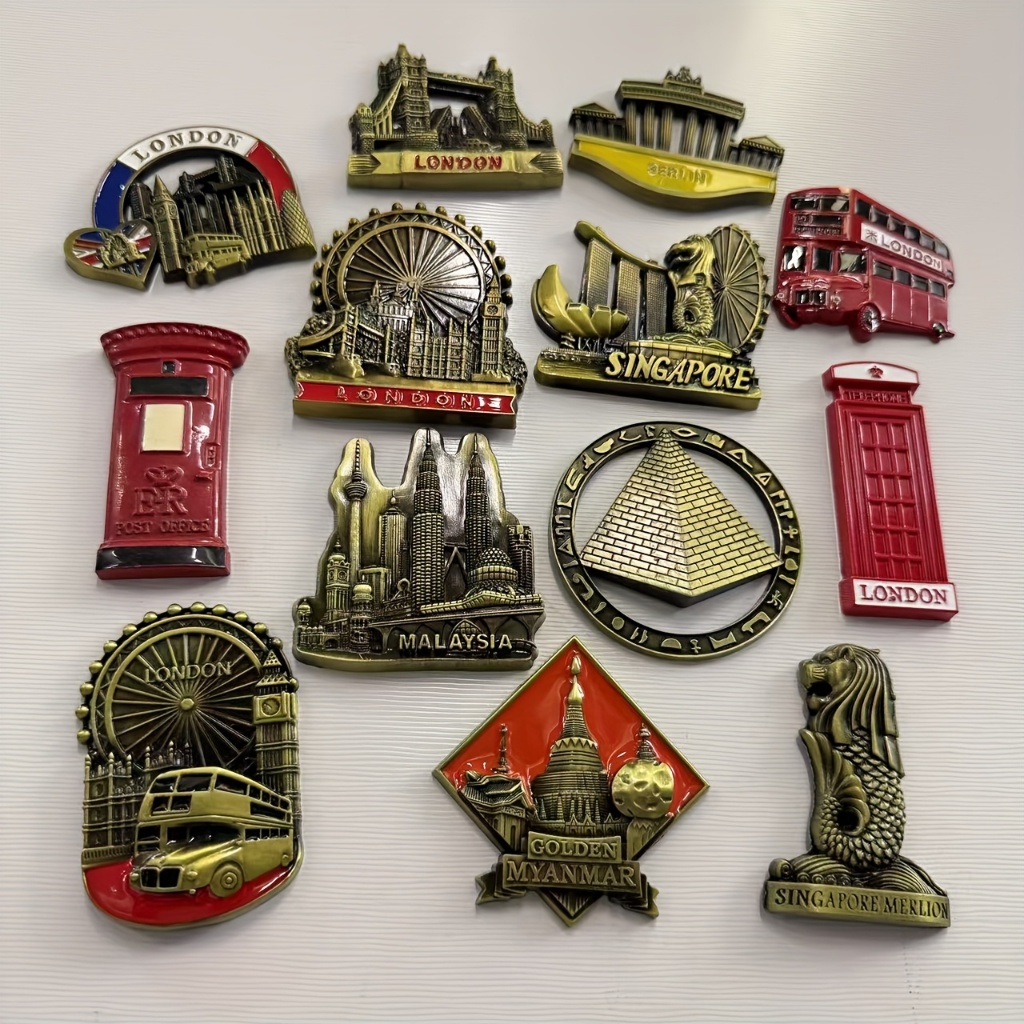 แม่เหล็กติดตู้เย็น 3 มิติโลหะ Berlin London Singapore Myanmar Malaysia Pyramid ของขวัญการเดินทางที่สมบูรณ์แบบ ตกแต่งห้องที่สมบูรณ์แบบ