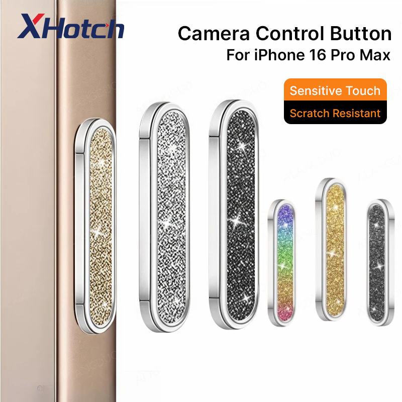 XHotch Glitter Rhinestone ปุ่มกล้องสําหรับ iPhone 16 Series ความแข็งสูงพรีเมี่ยมคุณภาพสูงตัวป้องกันปุ่มใช้งานร่วมกับเคสโทรศัพท์