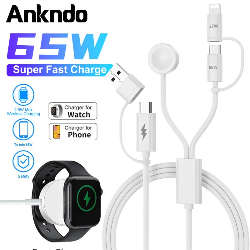 Ankndo แบบพกพา 6 in 1 Wireless Charger สําหรับ i/นาฬิกา 8 7 6 5 4 USB-A /C Universal สถานีชาร์จ Dock