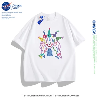 NASA เสื้อยืดคู่ สไตล์ลำลอง เสื้อน่ารัก เสื้อ summer 2025 พิมพ์ลาย เสื้อยืด cotton คอกลม ทรงหลวม ระบายอากาศ