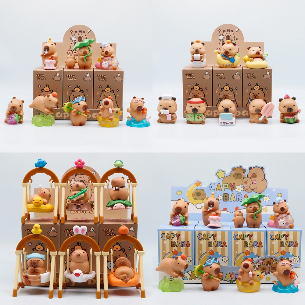 6 สไตล์ 4 ชิ้น/6 ชิ้น/8 ชิ้น/เซ็ตสัตว์น่ารัก Capibara กล่องรูปของเล่นจําลอง Capybara อาบน้ํา Kawaii รุ่น Q PVC Action Figure ตุ๊กตาของเล่น