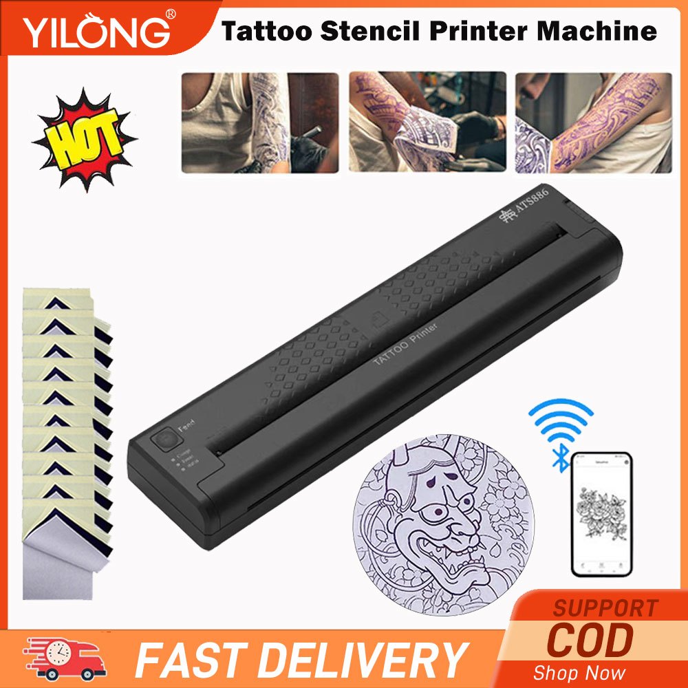 YILONG เครื่องพิมพ์ลายฉลุถ่ายโอนรอยสักไร้สาย ATS886