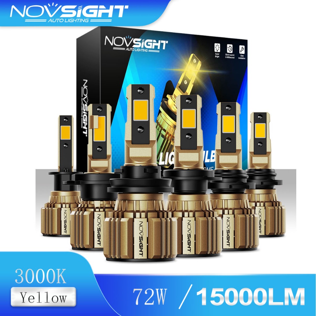 Novsight หลอดไฟหน้ารถยนต์ 3000K สีเหลือง 15000Lm 72W Car Led Headlight Car Light Bulb X2