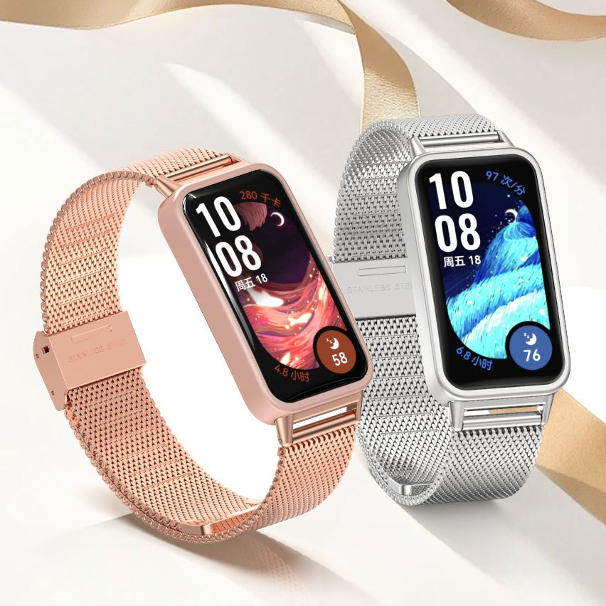 MIJOBS สำหรับ Huawei Band 11 Pro 11 10 9 8 สายรัดโลหะสำหรับผู้ชายผู้หญิงแบบมิลาน สแตนเลสสตีล ข้อต่อปลดเร็ว สายนาฬิกาสำหรับ Huawei Band 10 NFC