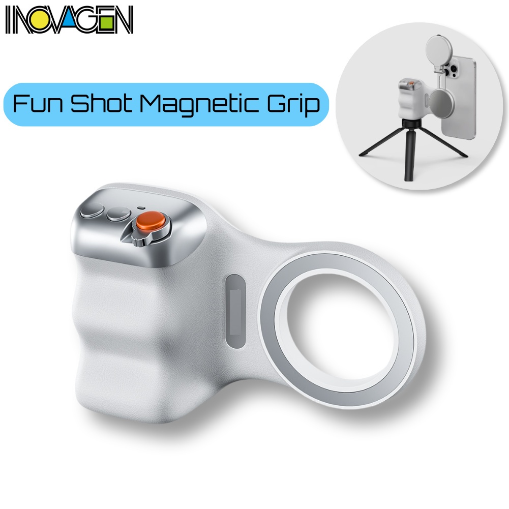 INOVAGEN Fun Shot กล้องโทรศัพท์แม่เหล็ก DSLR สไตล์ชัตเตอร์พร้อมปุ่มชัตเตอร์ไร้สายที่ถอดออกได้, ได้รับการรับรอง MFI, สกรู 1/4 ", Comfort Ergonomic กล้อง Grip Handle Holder