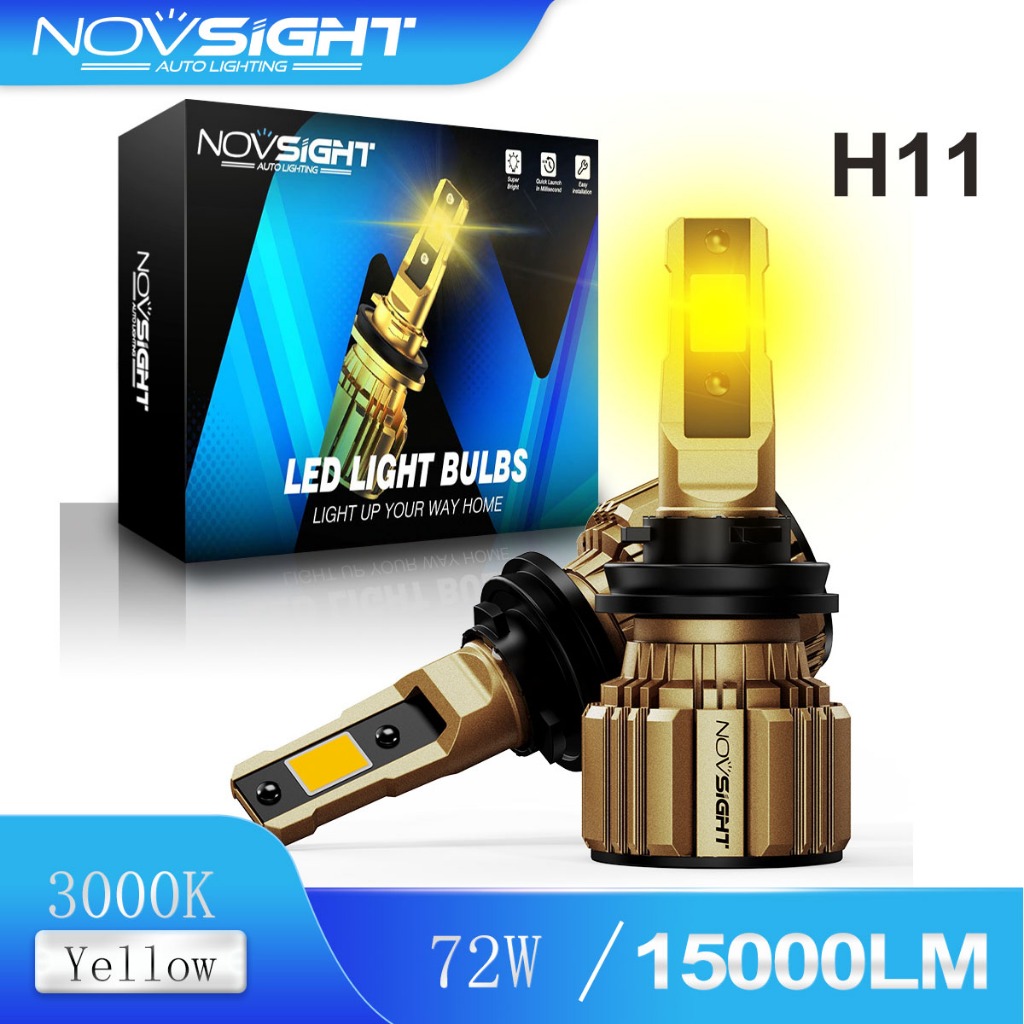 NOVSIGHT 3000K ไฟสีเหลืองอําพัน N74Y 15000LM H11 ไฟหน้ารถ LED ไฟตัดหมอก 300% super bright ป้องกันแสงสะท้อนกันน้ํา 72W ใช้พลังงานต่ําเหมาะสําหรับรุ่นหลากหลาย