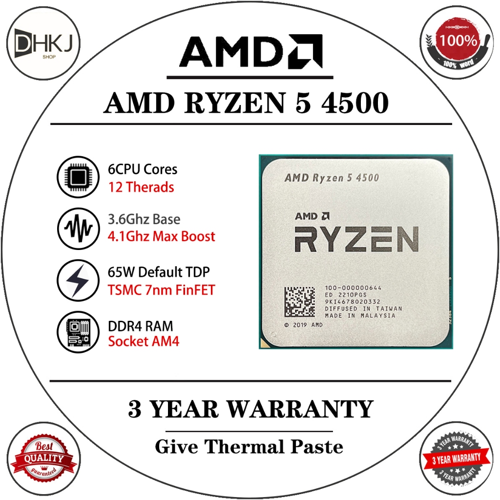 ใช้ AMD Ryzen 5 4500 R5 4500 6-Core 3.6 GHz 12-Thread 7NM 65W CPU Gamer CPU โปรเซสเซอร์ซ็อกเก็ต AM4