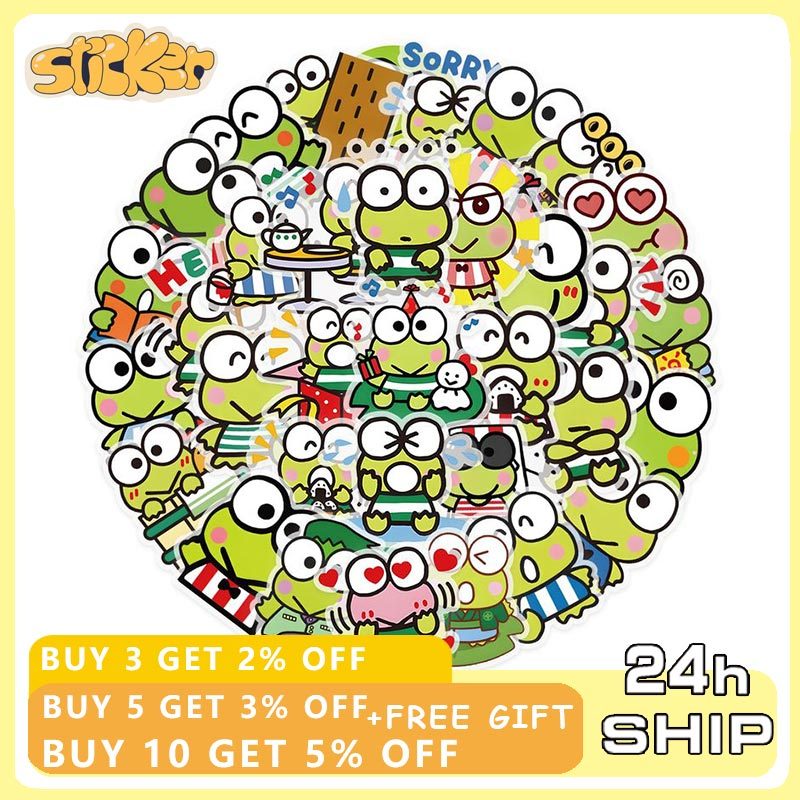 50 ชิ้น KEROKERO KEROPPI Sanrio สติกเกอร์ DIY แล็ปท็อปโทรศัพท์กันน้ําสติกเกอร์ PET โปร่งใส