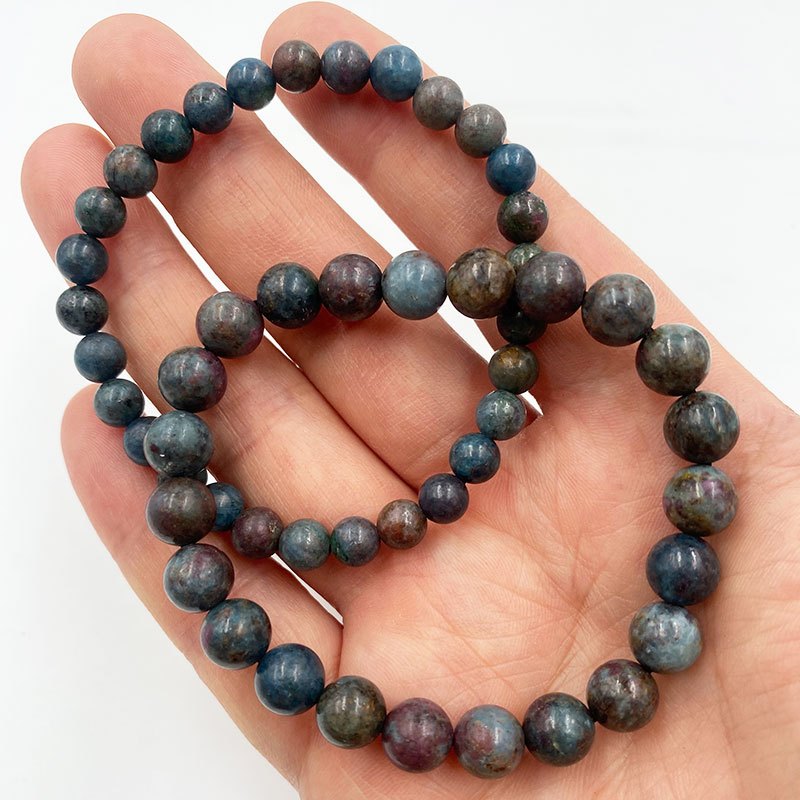 สร้อยข้อมือพลอยธรรมชาติ ไพลินสีแดง 6 มม./8 มม. ลูกปัดคริสตัล เชือกยางยืด