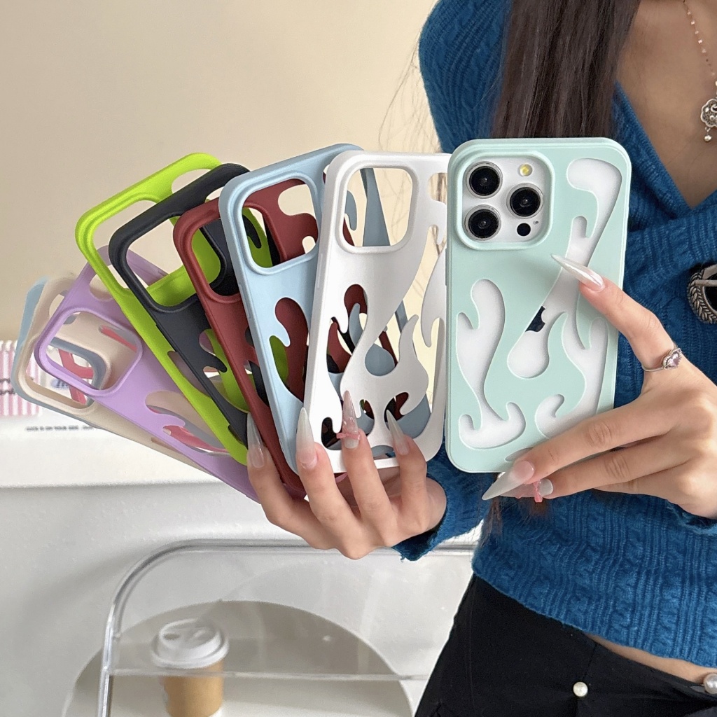 ระบายความร้อนเปลวไฟกลวงสําหรับ ไอโฟน 16 มือโปร สูงสุด 15 มือโปร 15 14 13 12 เคสโทรศัพท์ป้องกันการหล่นแฟชั่นเคสโทรศัพท์กาวเหลวกรณีป้อง