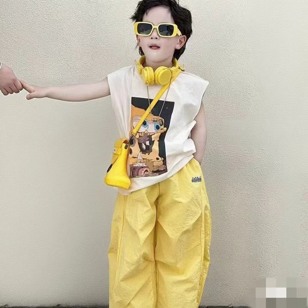 ชุดสูทเด็กผู้ชาย ฤดูร้อนผลิตภัณฑ์ใหม่บางสไตล์เด็กน้อยแขนสั้นเสื้อยืดกางเกงลําลองเด็กด้านบนป้องกันยุงกางเกงสองชิ้น - รูปที่ 2