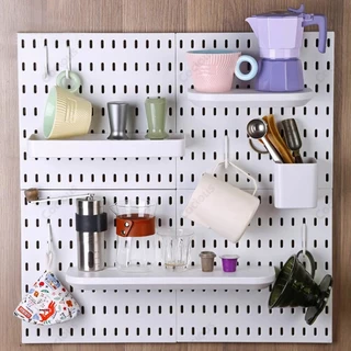 GooBoo DIY Pegboard ชั้นวางของติดผนัง Pegboard Kit Hole Board สําหรับ Wall Home Decor แขวนชั้นวางของตกแต่ง