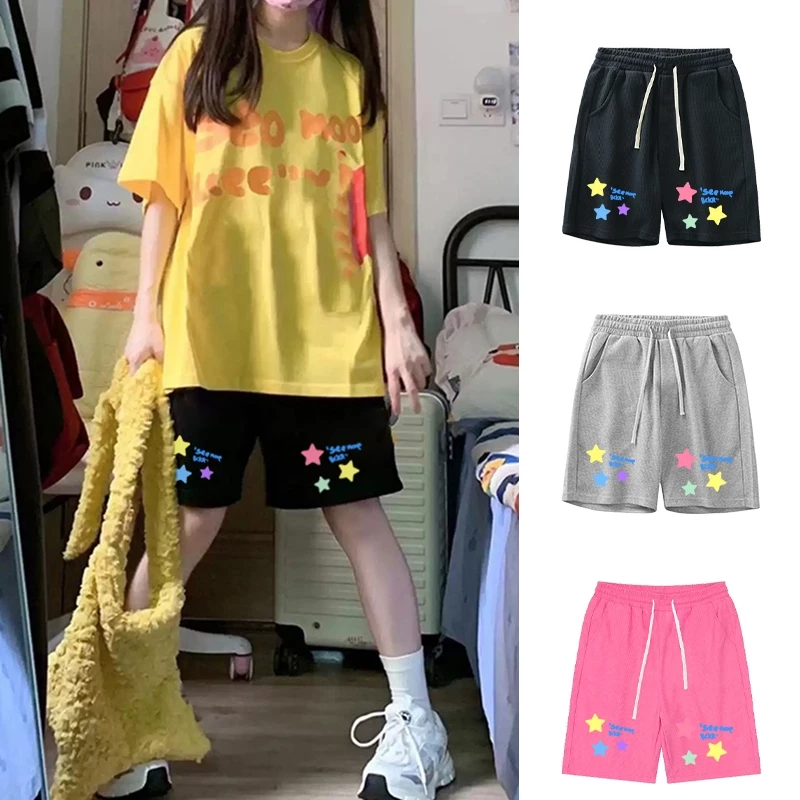 แฟชั่นเกาหลีสไตล์🎀ลายดาว ชุดหน้าร้อน ลำลอง เสื้อผญ กางเกงขาสั้น🖤หลวม ๆ ใส่สบาย กางเกงขาสั้นห้าส่วนYG2953