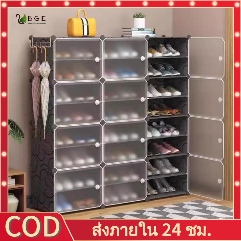 BGE*ตู้รองเท้า ชั้นวางรองเท้า 2แถว4/6/810ชั้น กล่องใส่ ประหยัดพื้นที่ กันฝุ่นและกันน้ำ โปร่งใส แข็งแรง ทนทาน