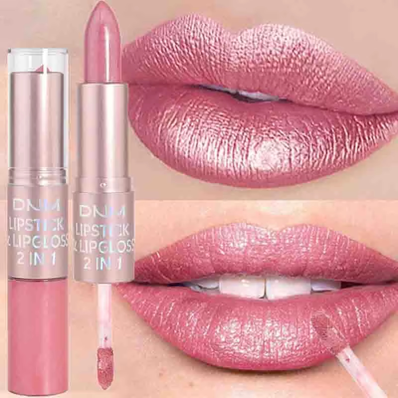 2-in-1 Lipstick & Lip Gloss - Long-Lasting Smudge-Proof Liquid Lipstick with Shimmering Pink Finish, Volumizing Formula for All Light Beige Type, Multi-Use for Lips, Cheeks,