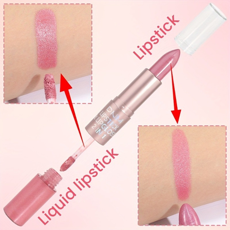 2-in-1 Lipstick & Lip Gloss - Long-Lasting Smudge-Proof Liquid Lipstick with Shimmering Pink Finish, Volumizing Formula for All Light Beige Type, Multi-Use for Lips, Cheeks, - รูปที่ 5