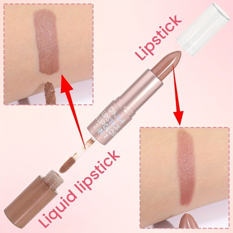 2-in-1 Lipstick & Lip Gloss - Long-Lasting Smudge-Proof Liquid Lipstick with Shimmering Pink Finish, Volumizing Formula for All Light Beige Type, Multi-Use for Lips, Cheeks, - รูปที่ 6