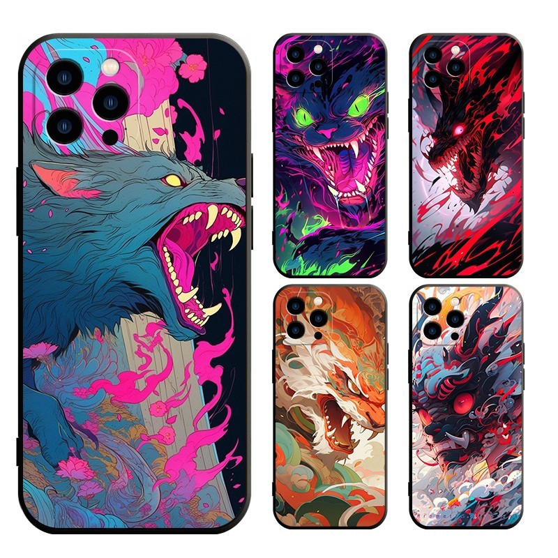 Iphone 12 13 14 PLUS PRO MAX MINI Fierce beast Casing Soft Case Cover