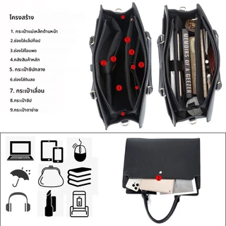(จัดส่งจากประเทศไทย) Laptpop Tote Bag สําหรับสํานักงานหนัง PU ความจุขนาดใหญ่ 14 15.6 16 นิ้ว