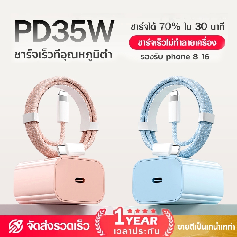 ชุดชาร์จเร็ว PD 35W(สำหรับ 5～14pro max) หัวชาร์จ Macaron+ สายชาร์จ การรับประกัน 1ปี