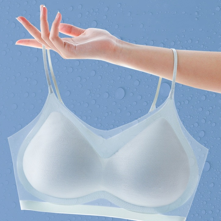 เสื้อชั้นในผ้าไหมน้ำแข็งไร้ตะเข็บบางเฉียบสำหรับหน้าร้อน เสื้อชั้นในไร้โครงสำหรับผู้หญิงที่เย็น ระบายอากาศได้ดี รวบกระชับ สวมใส่สบาย