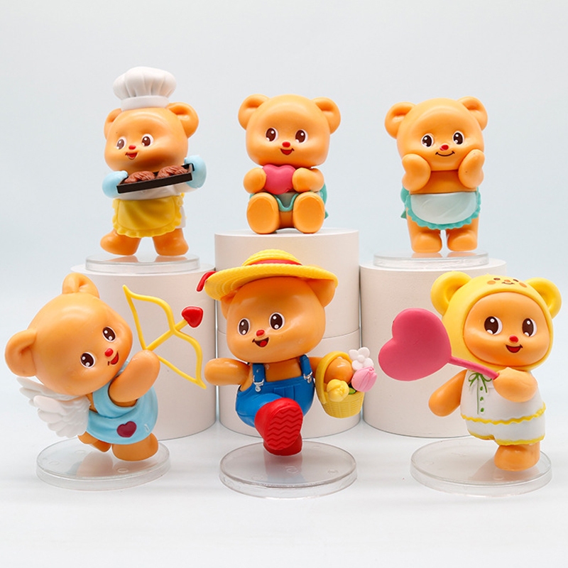 6ชิ้น/เซ็ต9เซนติเมตร น่ารัก อะนิเมะเนยหวานหมีตุ๊กตาตกแต่งของเล่นสาวเด็กสัตว์น่ารักแอ็คชั่นหุ่นรุ่นเค้กรถเครื่องประดับของขว